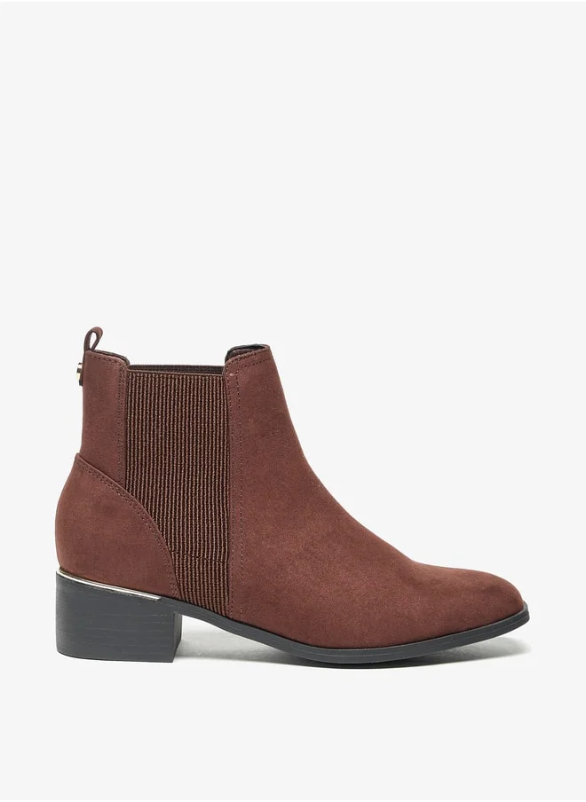 Celeste Women's Solid Slip-On Ankle Boots with Gusset and Block Heels