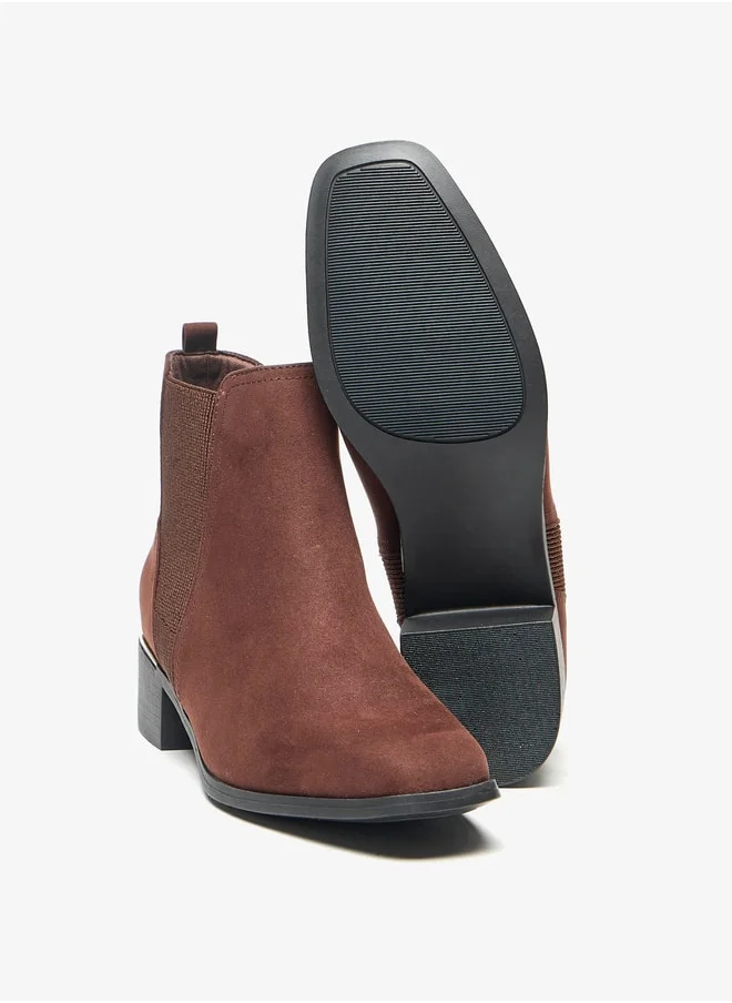 Celeste Women's Solid Slip-On Ankle Boots with Gusset and Block Heels