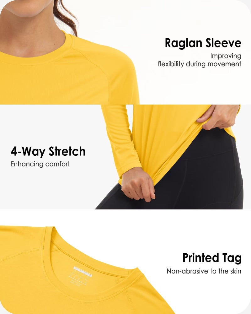 Boladeci Rash Guard for Women Long Sleeve SPF UPF 50 Sun Protection Lightweight Plain Workout Gym Athletic UV Swim Shirt Tees Yellow M Fishing Bathing Suit Adult - Image 3