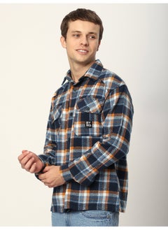 Beyoung Navy Blue Recycled Check Flannel Shirt  - Image 4