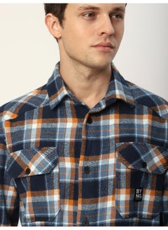 Beyoung Navy Blue Recycled Check Flannel Shirt  - Image 5