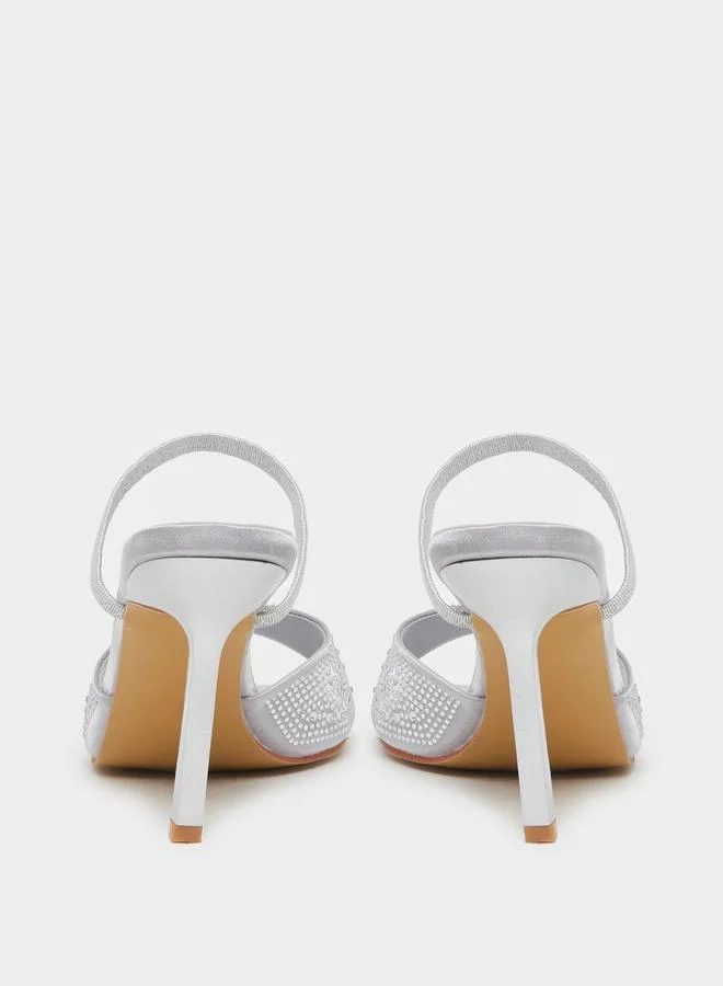 Styli Embellished Back Strap Stiletto Heel Sandals