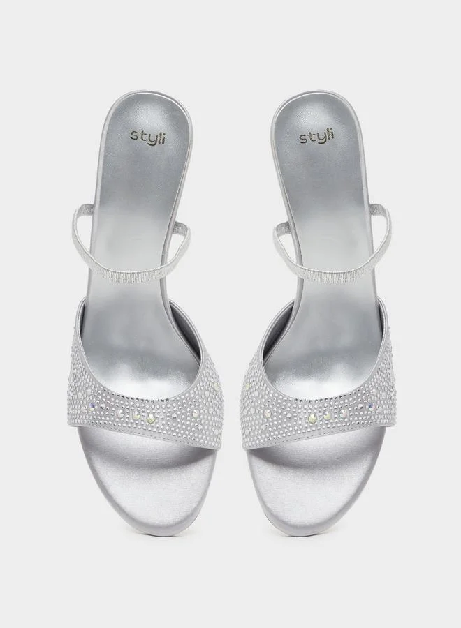 Styli Embellished Back Strap Stiletto Heel Sandals