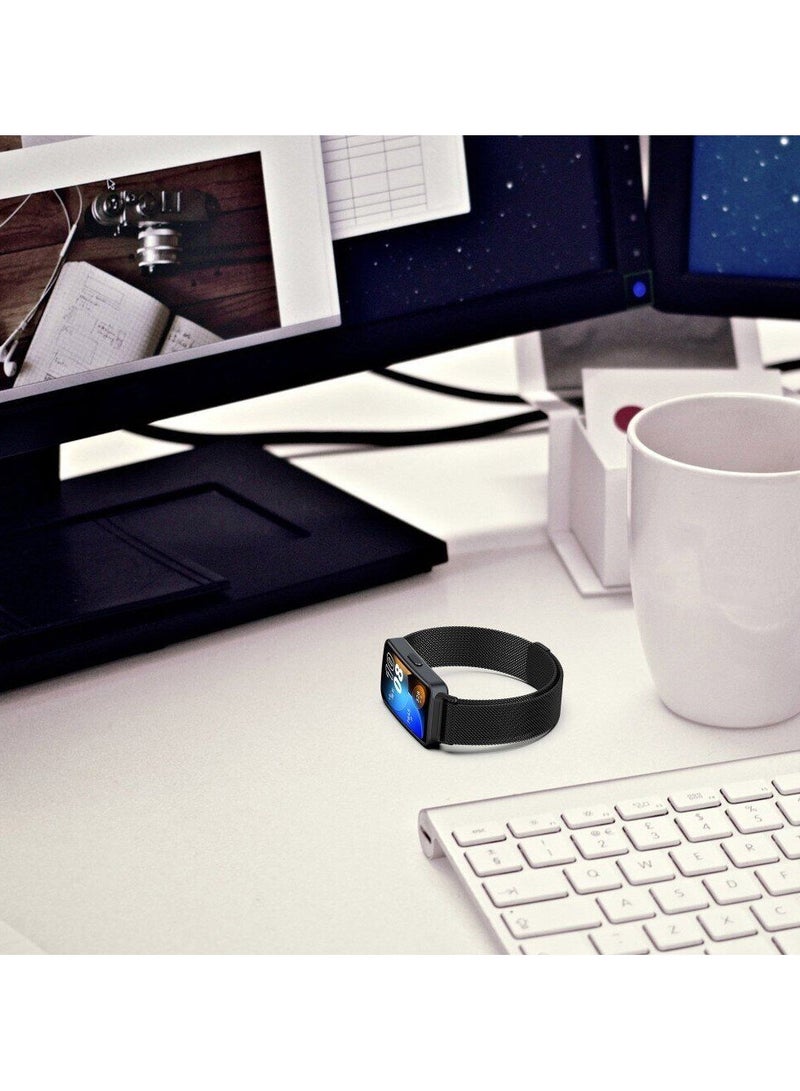 O Ozone (Pack of 2) Milanese Straps Compatible with Huawei Band 8 | Band 9 With TPU Watch Case, Magnetic Stainless Steel Mesh Replacement Strap Wristband Sport Band for Women Men- Rose Gold/Rose Pink - Image 2