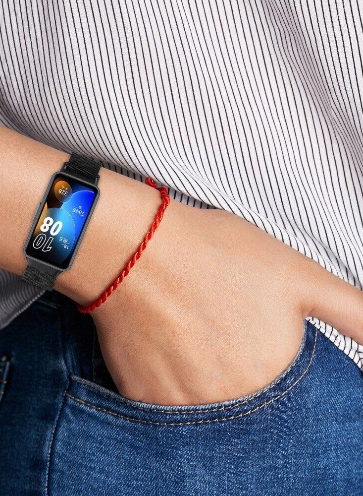 O Ozone (Pack of 2) Milanese Straps Compatible with Huawei Band 8 | Band 9 With TPU Watch Case, Magnetic Stainless Steel Mesh Replacement Strap Wristband Sport Band for Women Men- Rose Gold/Rose Pink - Image 3