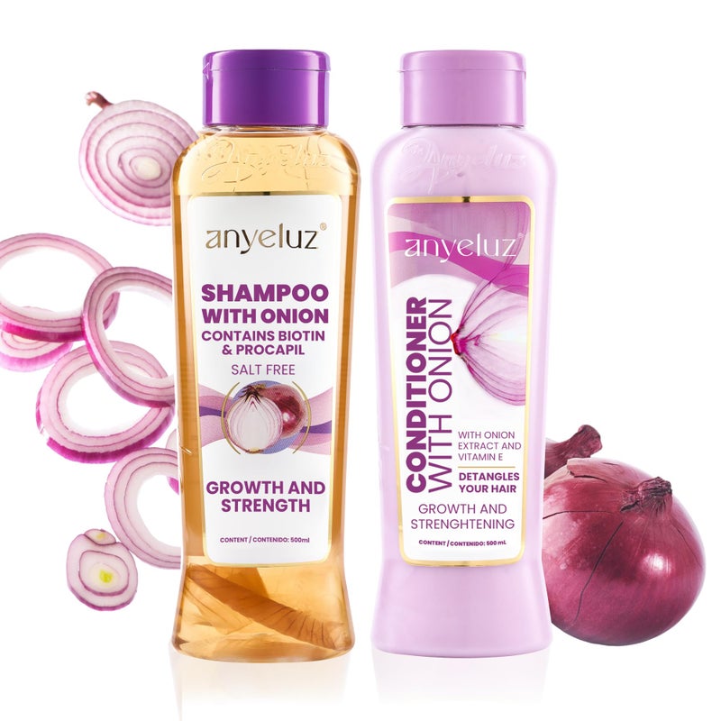 Anyeluz Onion Shampoo and Conditioner for Hair Growth, Sulfate and Salt Free Shampoo de Cebolla con Biotina, Champu Sin Sal para Keratina, Onion Duo Paraben Free - Image 1