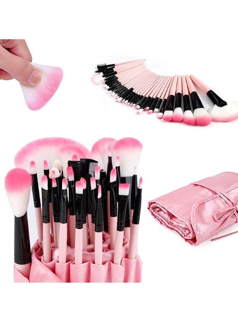 SYOSI Makeup Brushes, 32 Pieces Professional Sets Make up  Premium Synthetic Foundation Blending Face Powder Blush Eyeshadow Eyeliner Brush Kits with Bag, Pink - Image 2