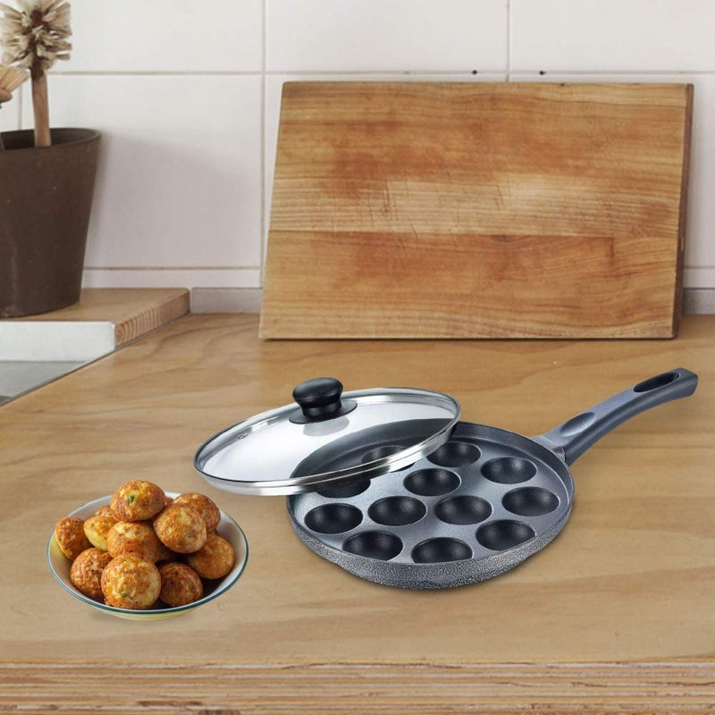 Prestige Omega Select Plus Non-Stick Paniyarakkal with Lid (240 mm, Black)- Gas Top Compatible only & Omega Deluxe Aluminium Granite Fry Pan, 200mm (Omelette Pan), Black Combo - Image 3