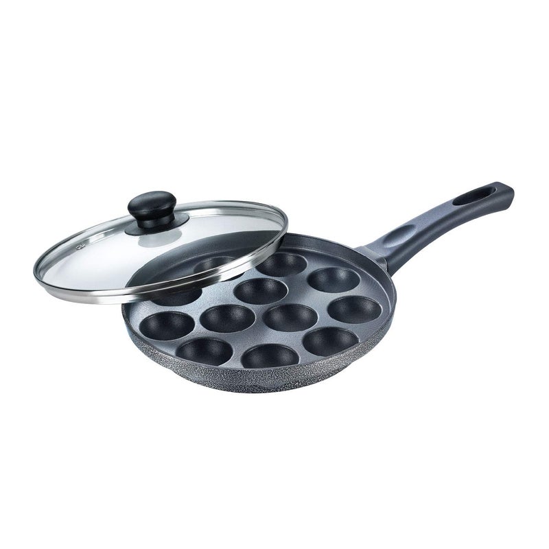 Prestige Omega Select Plus Non-Stick Paniyarakkal with Lid (240 mm, Black)- Gas Top Compatible only & Omega Deluxe Aluminium Granite Fry Pan, 200mm (Omelette Pan), Black Combo - Image 2