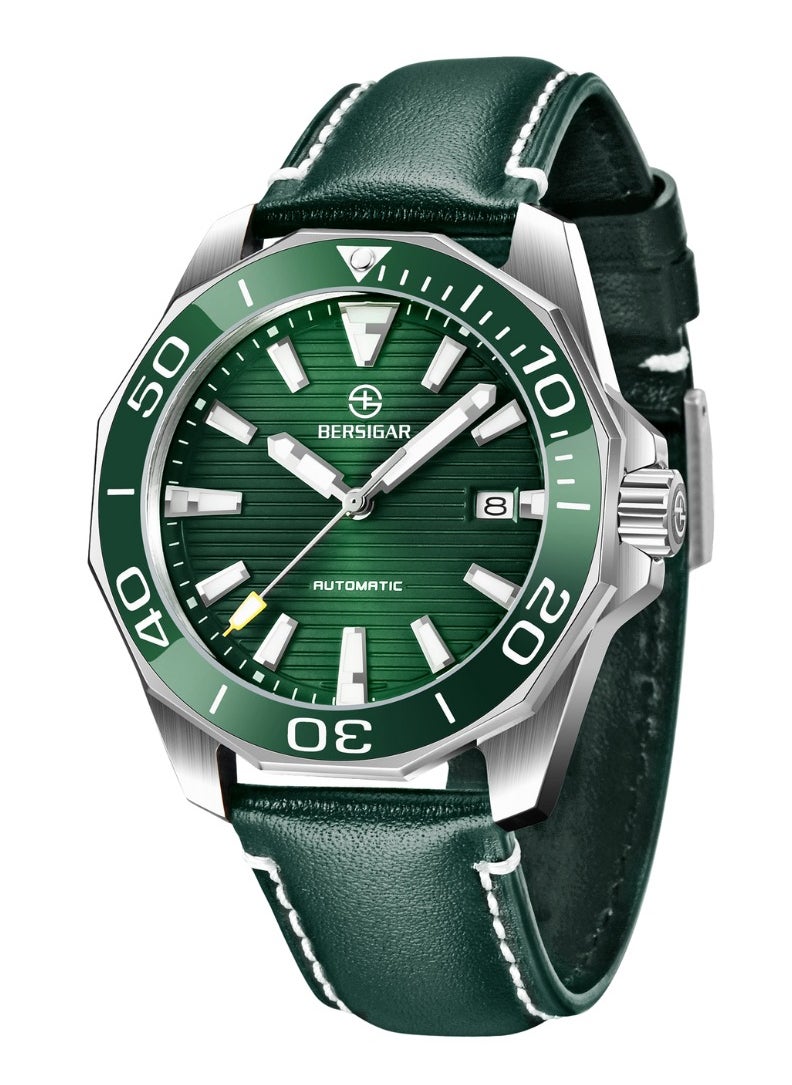 بيرسيجار ساعة ميكانيكية من Bersigar BG-1668 Time craft بسوار جلدي من الفولاذ المقاوم للصدأ  - Image 1