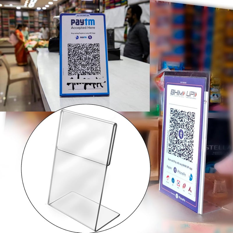 Shuban Acrylic QR Bar Code Display Stand, Paper Stand, Perfect for Restaurants, Promotions, Photo Frames for BHIM, PHONEPE, Google Pay Stand 4" X 6" (A6) - Image 5