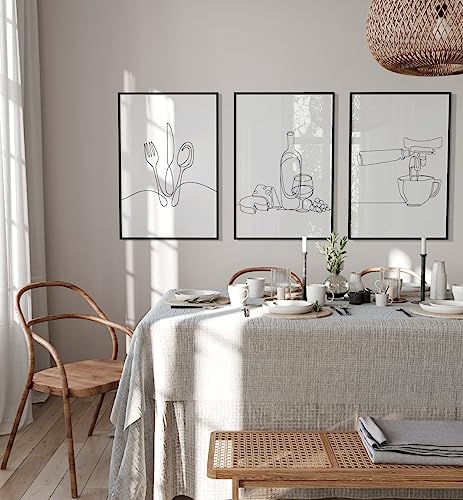 LOARTVE 3Pcs Line Drawing Kitchen Wall Art Modern Black White Minimalist Kitchen Abstract Line Art Posters Prints Dining Room Wall Decor Canvas Paintings Pictures Home Decoration Unframed line art 16x24in - Image 3