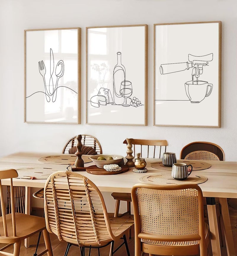 LOARTVE 3Pcs Line Drawing Kitchen Wall Art Modern Black White Minimalist Kitchen Abstract Line Art Posters Prints Dining Room Wall Decor Canvas Paintings Pictures Home Decoration Unframed line art 16x24in - Image 2
