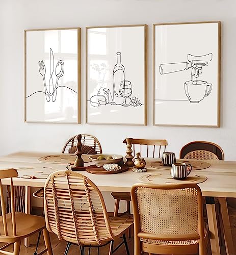 LOARTVE 3Pcs Line Drawing Kitchen Wall Art Modern Black White Minimalist Kitchen Abstract Line Art Posters Prints Dining Room Wall Decor Canvas Paintings Pictures Home Decoration Unframed line art 16x24in - Image 1