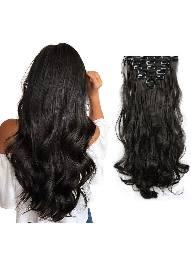BeatStock , 6 Pcs,16 Clips 24 Inch Curly Wavy Full Head Clip In On Hair Extensions Women Lady Hairset (Curly Black)  - Image 1