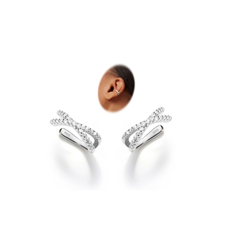 KRFY 2Pcs Adjustable Ear Cuff S925 Sterling Silver Ear Cuffs Non Piercing Cuff Earrings for Women Silver 5A Cubic Zirconia Clip On Cartilage Helix Conch Fake Earrings Hypoallergenic - Image 1