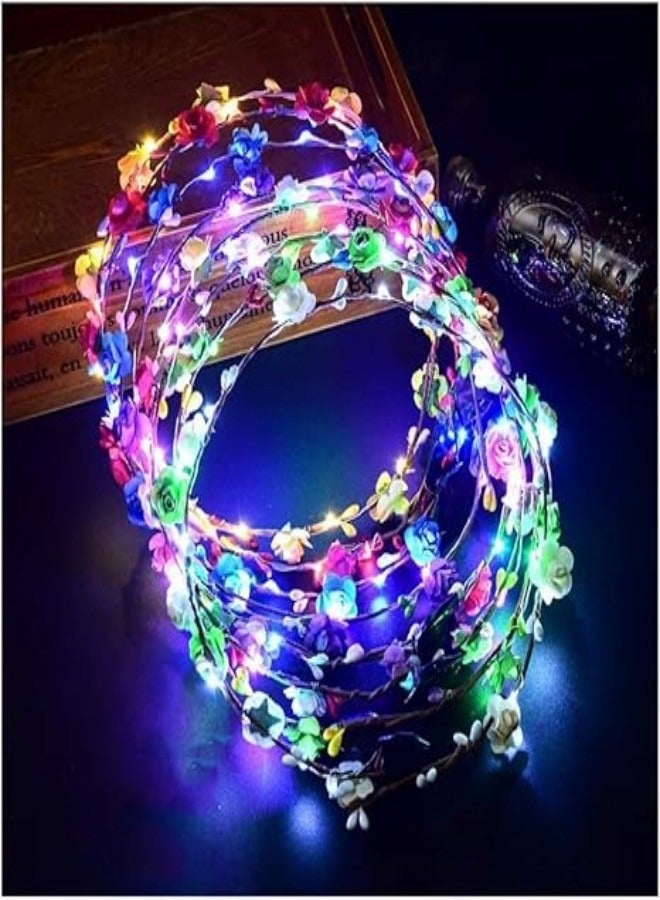 Zecong Toys 7 Pcs LED Flower Crown Headband, Light Up Flower Headbands for Women, Garlands Glowing Floral Wreath Crowns for Wedding Beach Party Birthday Cosplay (Diameter 19CM/7.4Inch) - Image 1