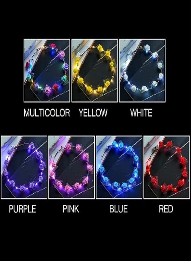 Zecong Toys 7 Pcs LED Flower Crown Headband, Light Up Flower Headbands for Women, Garlands Glowing Floral Wreath Crowns for Wedding Beach Party Birthday Cosplay (Diameter 19CM/7.4Inch) - Image 5