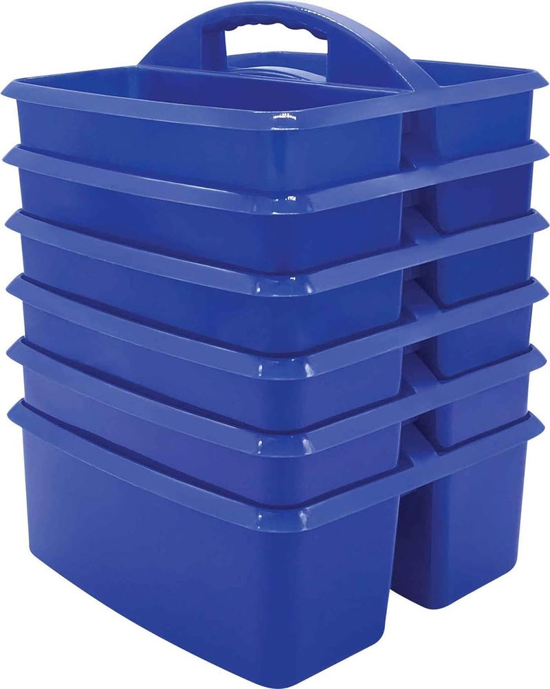 Teacher Created Resources Blue Portable Plastic Storage Caddy 6-Pack for Classrooms, Kids Room, and Office Organization, 3 Compartment - Image 1