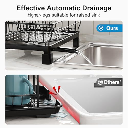 GSlife Dish Drying Rack for Kitchen Counter or in Sink - Small Dish Rack for RV and Small Apartment Counter Top Space, Compact Dish Drainer with Utensil Holder and Drain Spout, Black - Image 4