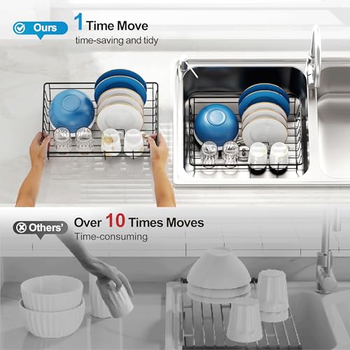 GSlife Dish Drying Rack for Kitchen Counter or in Sink - Small Dish Rack for RV and Small Apartment Counter Top Space, Compact Dish Drainer with Utensil Holder and Drain Spout, Black - Image 3
