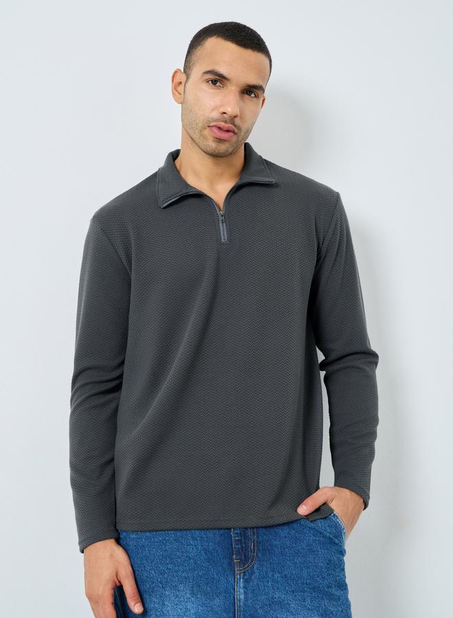 Styli Charcoal Pebble Textured Relaxed Fit Sweatshirt - Image 1