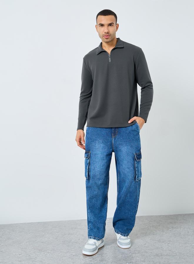 Styli Charcoal Pebble Textured Relaxed Fit Sweatshirt - Image 2