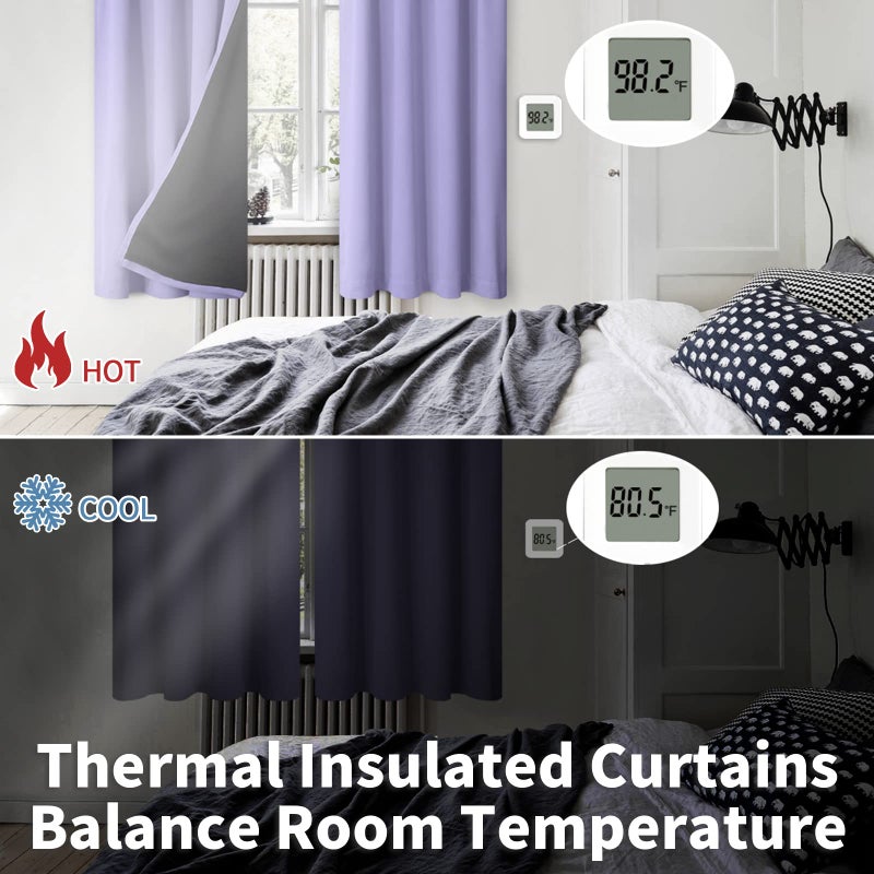 BGment بئسة الستائر الكاملة للخلع لغرفة المعيشة 72 بوصة الطول غرفة غامق الضوضاء المعزولة الحرارية تقليل الستائر النافذة مع قضيب جيب لافاندر 2 لوحات كل لوحة 42 بوصة - Image 4