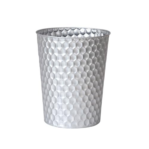 Venalys Small Metal Trash Can Wastebasket, Decorative Honeycomb Garbage Can Waste Basket, Modern Farmhouse Round Trash Bin for Bathroom, Bedroom, Kitchen and Office (Silver) - Image 1
