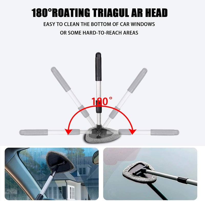 Couslcd Windshield Cleaner Tool - Portable Car Interior Window Cleaning Kit with Extendable Handle, 4 Microfiber Towel Pads, Auto Glass Wiper for Windshield, Universal for RV, SUV, Truck (Gray) - Image 5