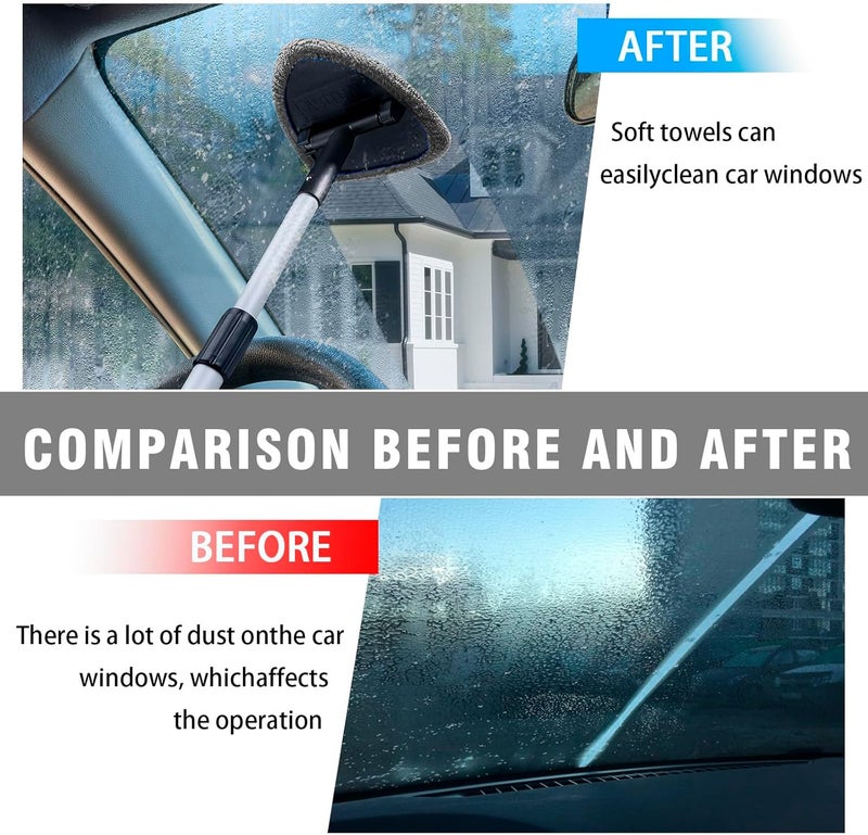 Couslcd Windshield Cleaner Tool - Portable Car Interior Window Cleaning Kit with Extendable Handle, 4 Microfiber Towel Pads, Auto Glass Wiper for Windshield, Universal for RV, SUV, Truck (Gray) - Image 3