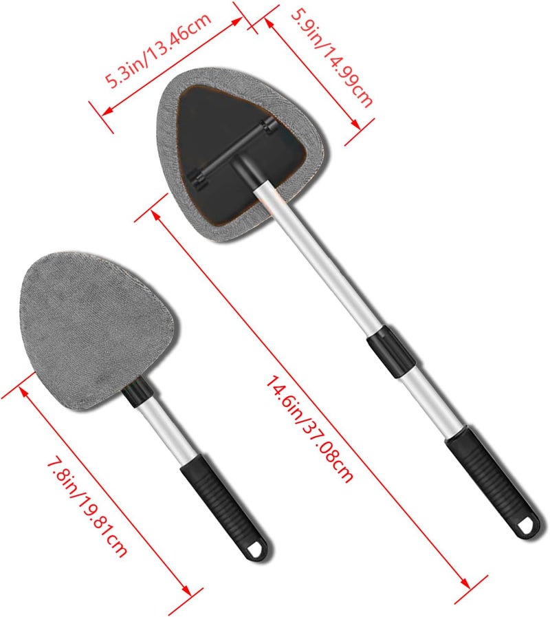 Couslcd Windshield Cleaner Tool - Portable Car Interior Window Cleaning Kit with Extendable Handle, 4 Microfiber Towel Pads, Auto Glass Wiper for Windshield, Universal for RV, SUV, Truck (Gray) - Image 2