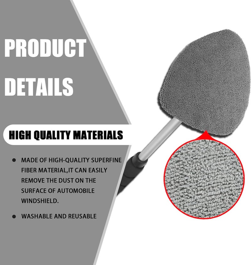Couslcd Windshield Cleaner Tool - Portable Car Interior Window Cleaning Kit with Extendable Handle, 4 Microfiber Towel Pads, Auto Glass Wiper for Windshield, Universal for RV, SUV, Truck (Gray) - Image 4