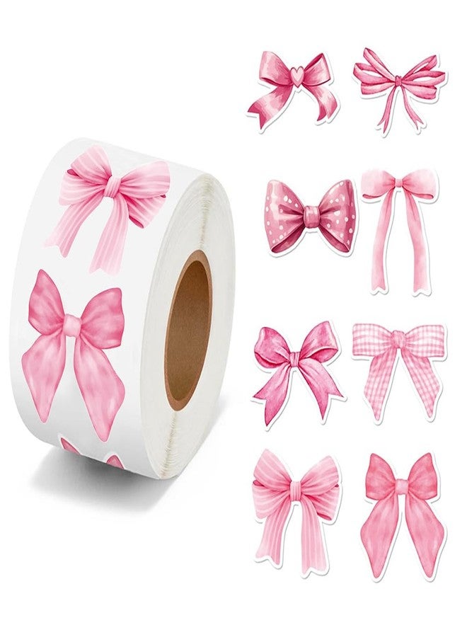 RUPOFUZA 500PCS Bowknot Stickers Rolls 1in Pink Bowknot Stickers 8 Designs Waterproof Self-Adhesive Sticker for Bottle Scrapbook Journal Envelope Birthday Gift Decor Supplies - Image 1