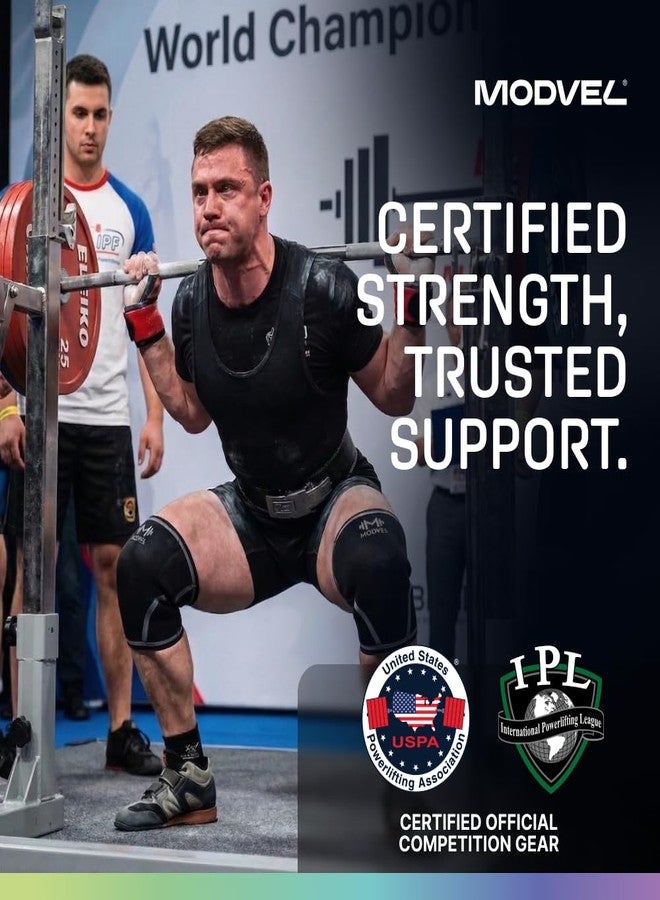 Modvel 7mm Neoprene Knee Sleeves for Men & Women Weightlifting & Powerlifting – Compression Knee Sleeve Support for Squats, Gym, Training – USPA, IPL Approved – Medium Black (Pair) - Image 4
