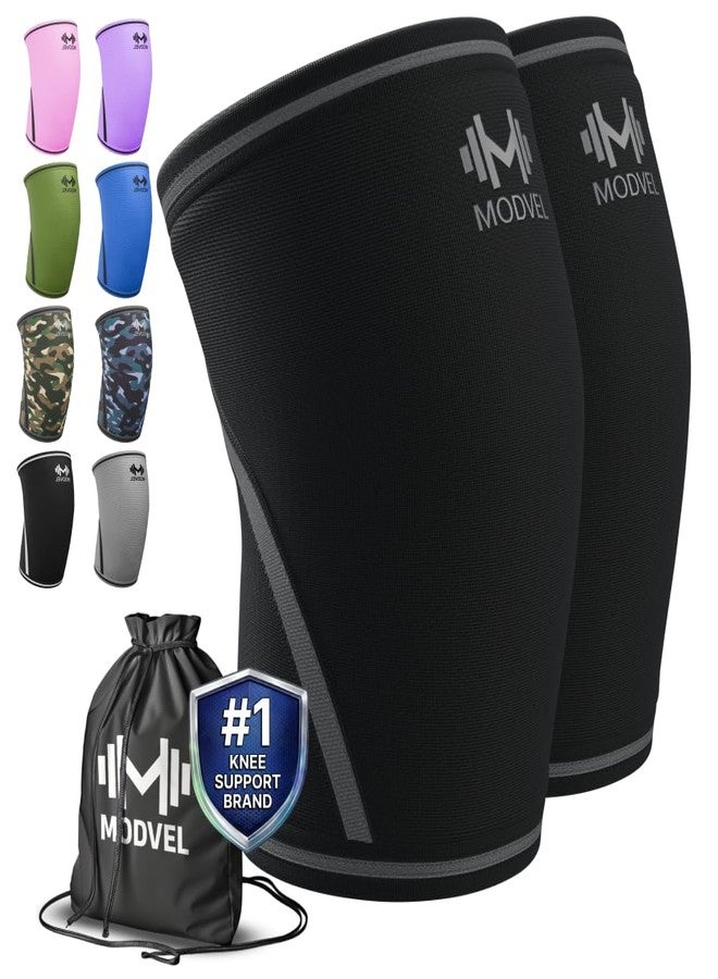 Modvel 7mm Neoprene Knee Sleeves for Men & Women Weightlifting & Powerlifting – Compression Knee Sleeve Support for Squats, Gym, Training – USPA, IPL Approved – Medium Black (Pair) - Image 1