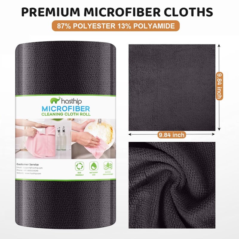 HASTHIP ® 50 Pack Microfiber Cleaning Cloth Roll 9.8 Inches Precut Reuseable Polyester Kitchen Clean Wipes Non-Scratch Clean Towel For Bowl Pots Countertop In-Car, Black - Image 2