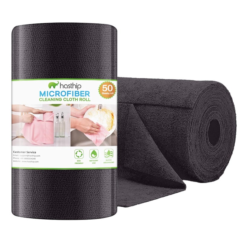 HASTHIP ® 50 Pack Microfiber Cleaning Cloth Roll 9.8 Inches Precut Reuseable Polyester Kitchen Clean Wipes Non-Scratch Clean Towel For Bowl Pots Countertop In-Car, Black - Image 1