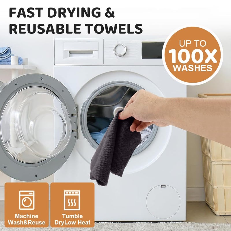 HASTHIP ® 50 Pack Microfiber Cleaning Cloth Roll 9.8 Inches Precut Reuseable Polyester Kitchen Clean Wipes Non-Scratch Clean Towel For Bowl Pots Countertop In-Car, Black - Image 5