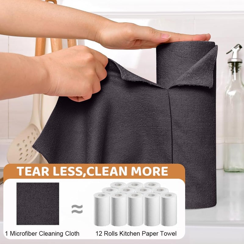 HASTHIP ® 50 Pack Microfiber Cleaning Cloth Roll 9.8 Inches Precut Reuseable Polyester Kitchen Clean Wipes Non-Scratch Clean Towel For Bowl Pots Countertop In-Car, Black - Image 3