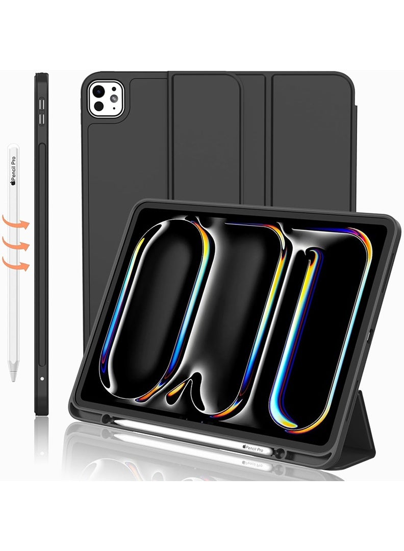 ثيودور حافظة iPad Pro 11 بوصة M4 2024 (الجيل الخامس) مع حامل قلم، حافظة iPad ذكية مع حامل قلم، غطاء لوحي رفيع مع ظهر ناعم من مادة TPU، إيقاظ/سكون تلقائي، أسود - Image 1