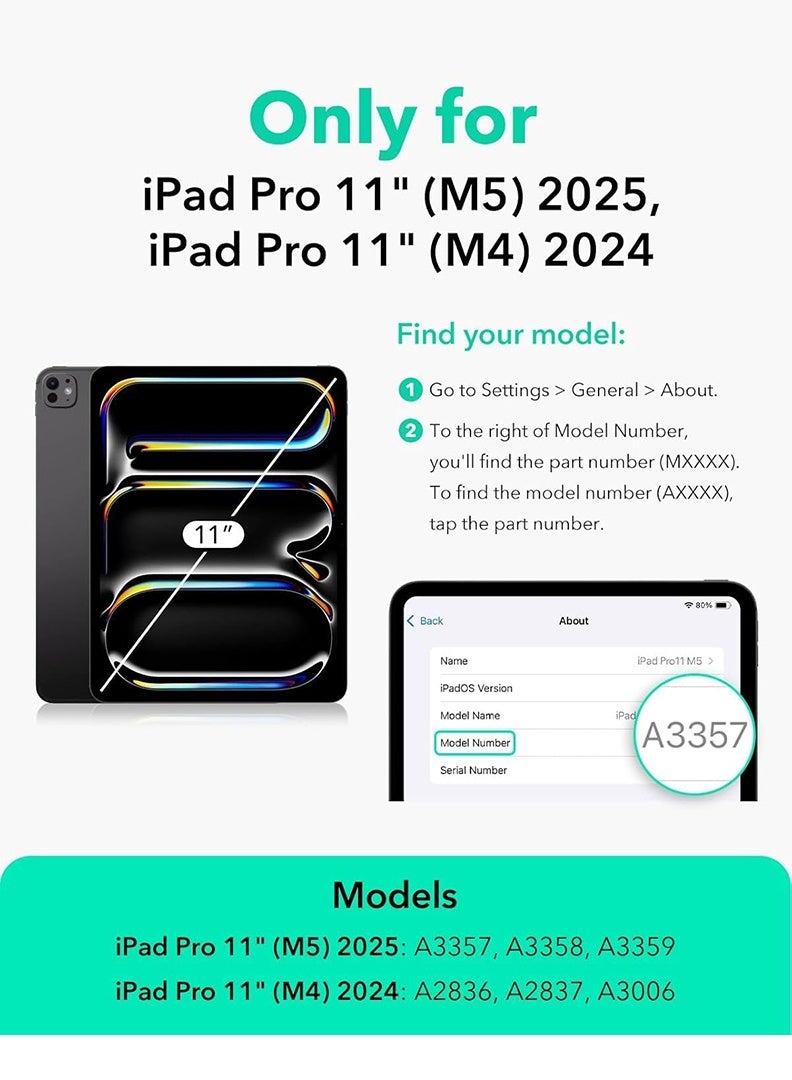 ثيودور جراب ذكي رفيع لجهاز iPad Pro مقاس 11 بوصة M5 2025/ M4 2024، غطاء ذكي لجهاز iPad Pro مقاس 11 بوصة - غطاء واقٍ خفيف الوزن مع حامل قلم، خاصية التشغيل/الإيقاف التلقائي، ظهر من مادة TPU ناعمة - أسود - Image 2