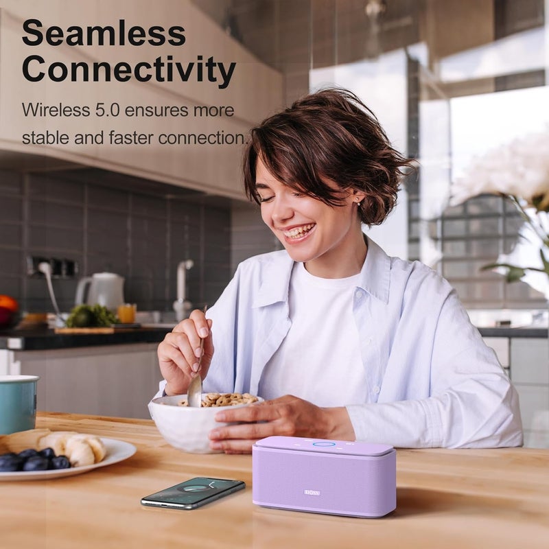 Doss SoundBox Touch Wireless Bluetooth Speaker with 12W HD Sound and Bass, IPX5 Waterproof, 20H Playtime, Touch Control, Bluetooth 5.0, Handsfree, for Office, Home, Outdoor, Travel-Purple - Image 5