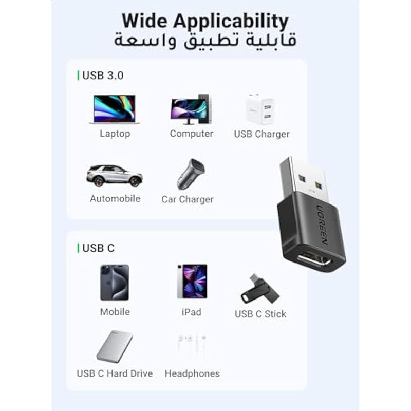 يوجرين محول USB C إلى USB ، قطعتان، موصل 10 جيجابت في الثانية من النوع C و A، محول من أنثى إلى ذكر لجهاز iPad Pro Air، iPhone16 Pro Max، Galaxy S23 S24 Ultra - Image 4