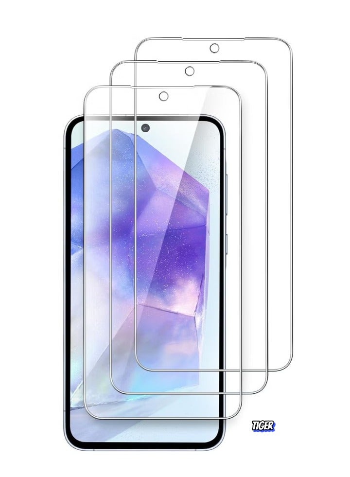 TIGER Samsung Galaxy A55 5G Screen Protector Pack of 3 – Bubble-Free, Full Coverage, Ultra-Clear Anti-Scratch, Shatterproof Tempered Glass for Maximum Protection – Perfect Fit for Samsung Galaxy A55 5G - Image 1