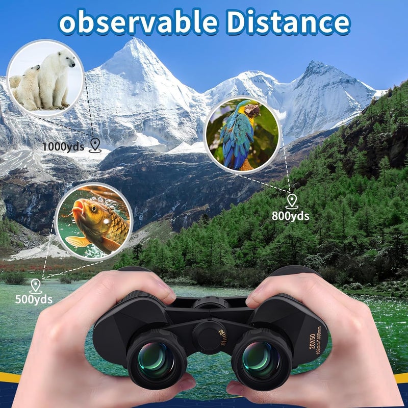 Feelon 20X50 Binoculars for Adults High Powered with Low Light Vision, Bright BAK 4 Glass, Bird Watching, Safari, Trekking Waterproof & Easy Focusing Compact & Lightweight - Image 3