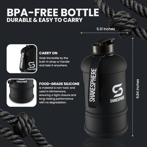 SHAKESPHERE Sports Water Bottle – 1.3L Wide Mouth Water Jug, Leakproof BPA-Free Gym Bottle for Men & Women, Great for Daily Hydration, Training, Travel, Outdoor Activities & Sports – Matte Black - Image 5