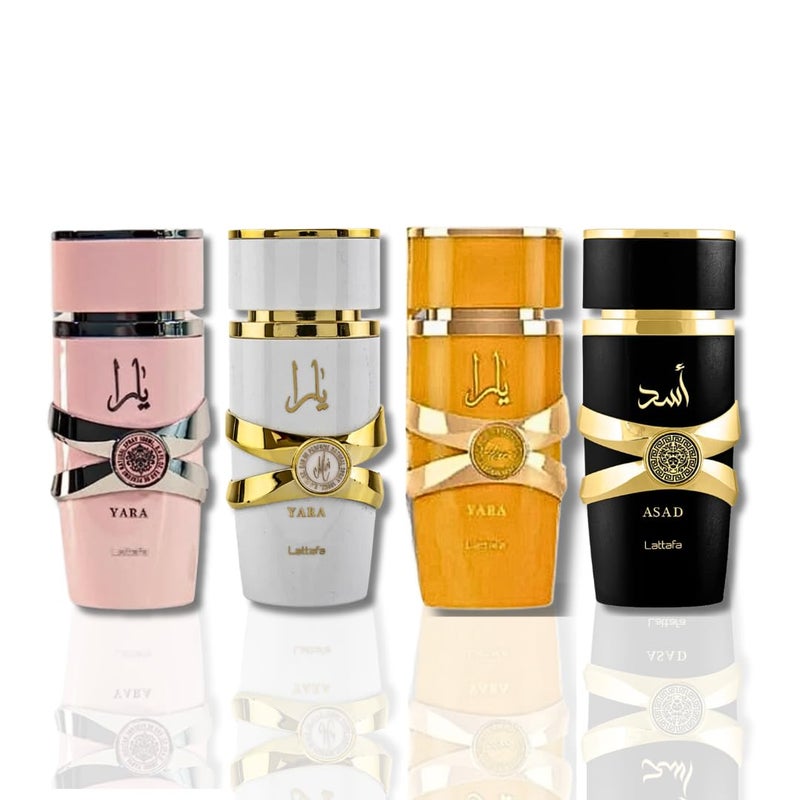Lattafa for Unisex 4 Piece Eau de Parfum Gift Set Yara for Women Yara Moi for Women Yara Tous for Women Asad for Men 34 Ounce100 ml each - Image 2