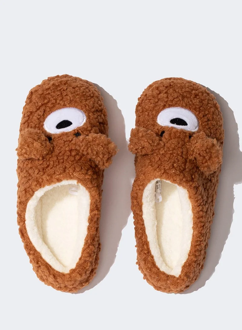 DeFacto Bear-Themed Plush Flat Sole Slippers
