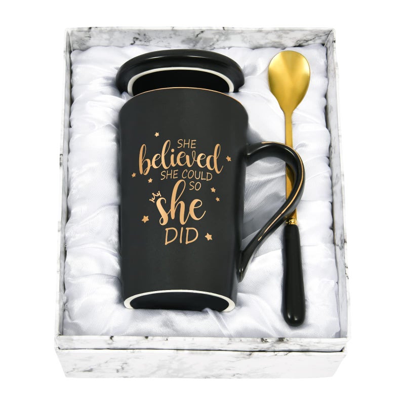 Maustic She Believed She Could So She Did Mug Graduation Gifts for Her Coffee Mugs for Women Congratulations Inspirational Motivational Gifts for Women Congrats Gift 14 Oz Black with Gift Box